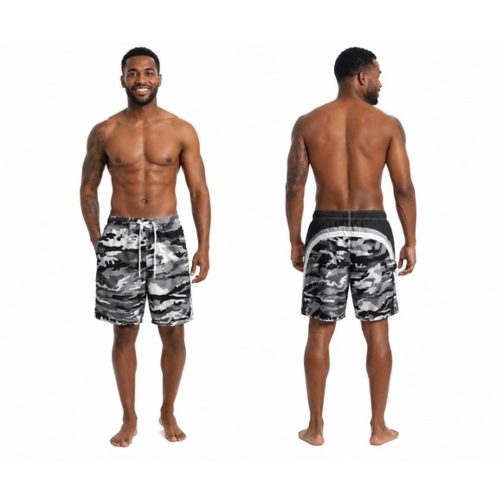 Ocean Pacific Camo Board Shorts Gray White Cargo Swim Trunks XL Sporty 87-29